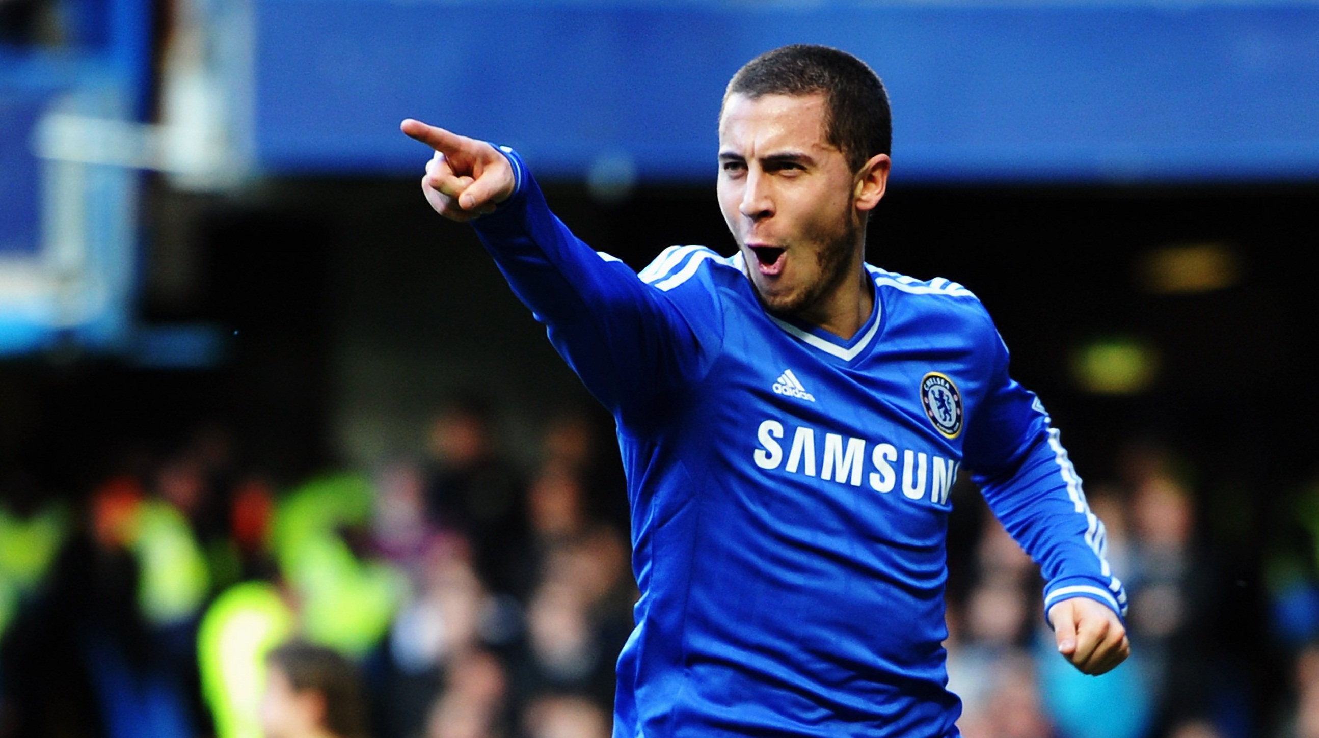 LONDON, ENGLAND - FEBRUARY 08: Eden Hazard of Chelsea celebrates scoring during the Barclays Premier League match between Cheslea and Newcastle United at Stamford Bridge on February 8, 2014 in London, England. (Photo by Mike Hewitt/Getty Images)